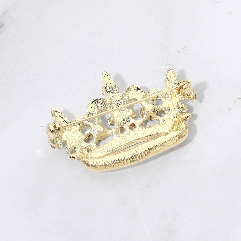 2pcs Rhinestone Crown Brooch Pin Set Gold and Silver Tone Fleur De Lis Royal