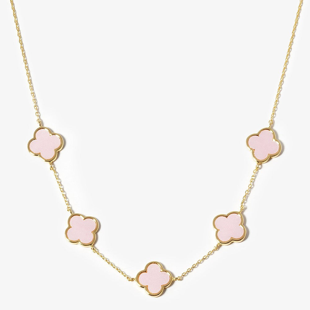 2pcs Gold Dipped Quatrefoil Station Necklaces Red & Pink Enamel Jewelry Set