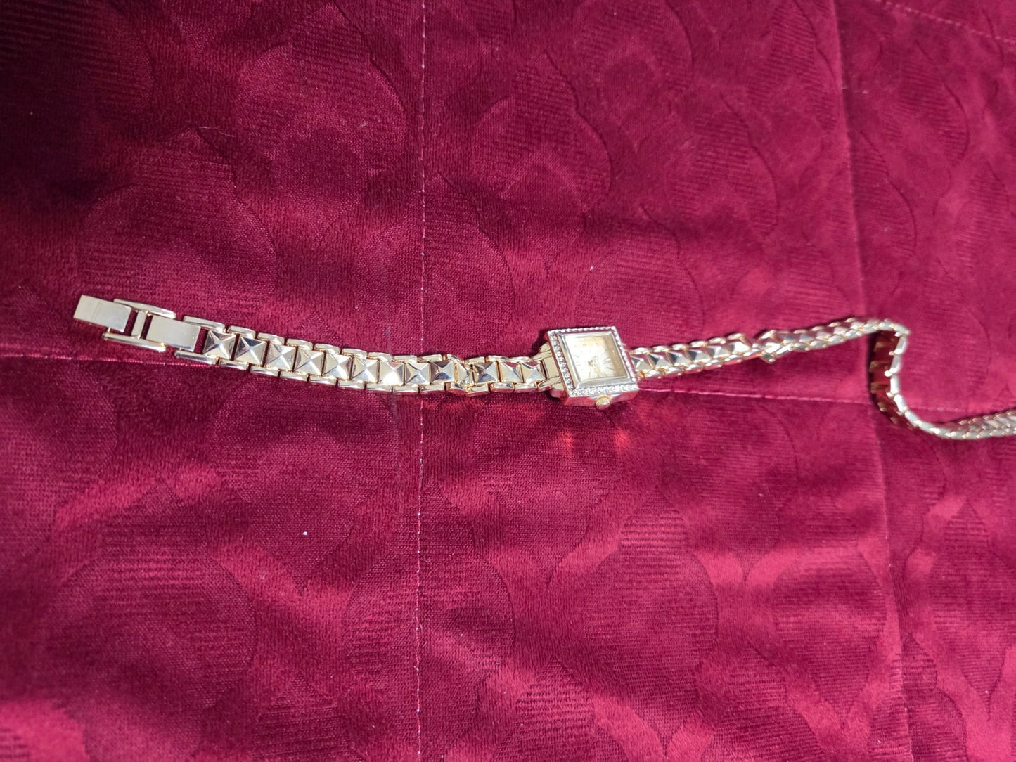 Ladies Square Gold-Tone Wrap Watch Bracelet 15" Crystal Bezel Quartz Movement