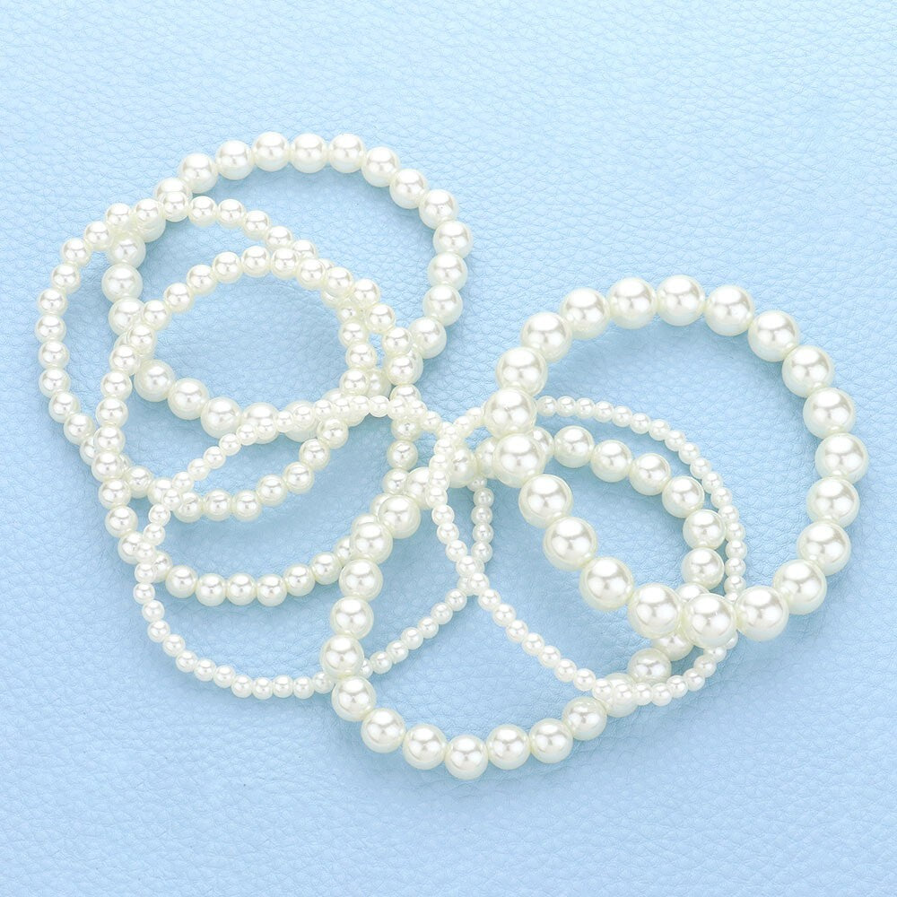 7PCS Imitation Pearl Stretch Bracelets Set for Women Layered Stackable Gift
