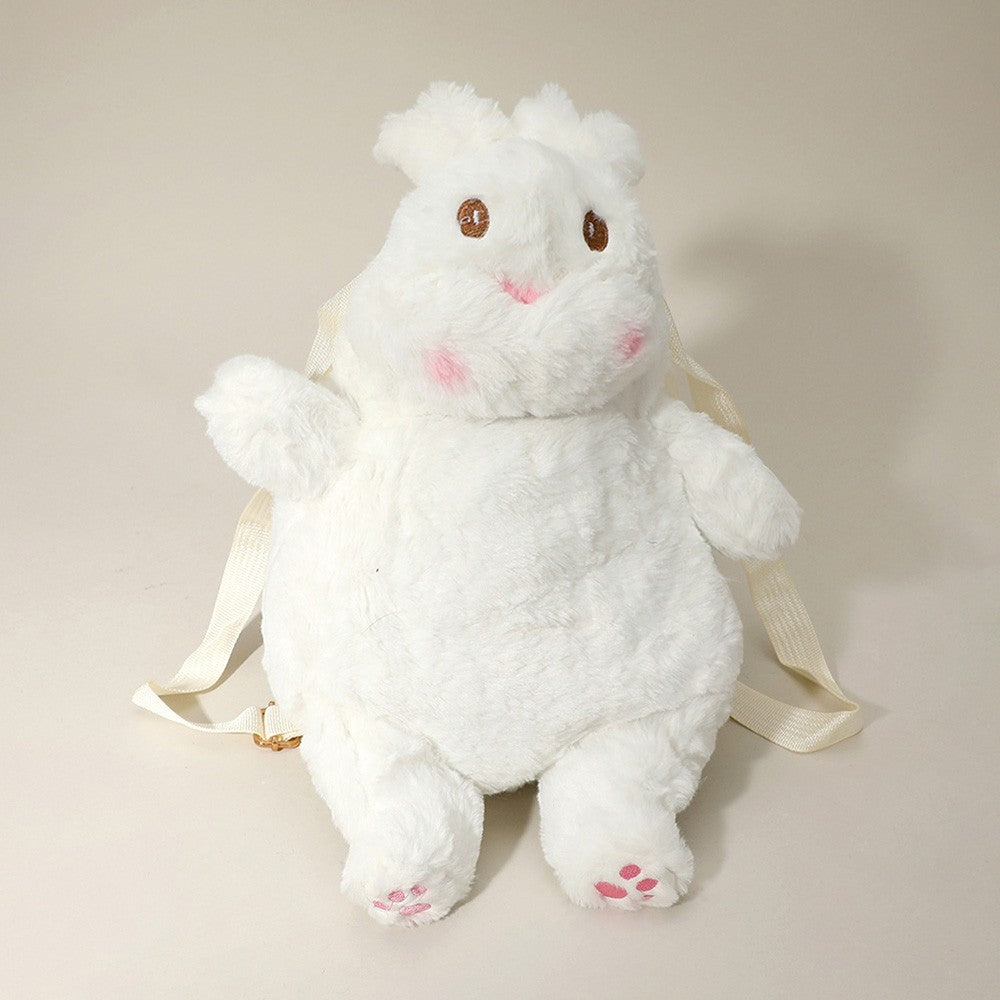 Kids Rabbit Plush Doll Animal Shape Backpack Bag Adjustable Strap White Zipper