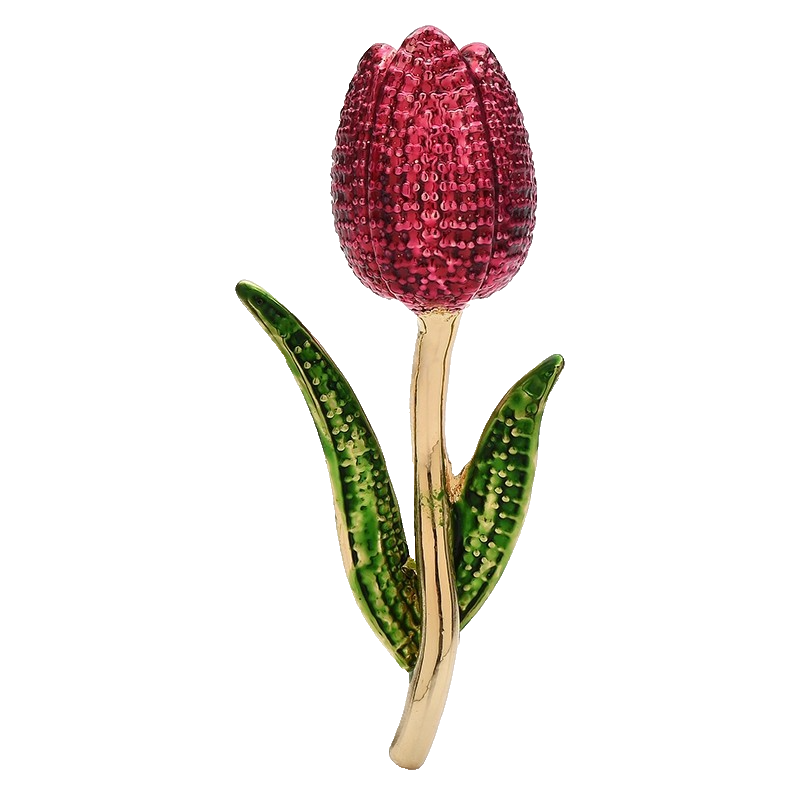 2pcs Tulip Flower Brooch Pin Pink & Red Enamel Floral Jewelry Set Gift