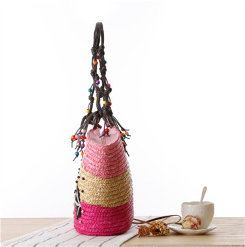 Boho Starfish Embroidered Straw Woven Bag Beaded Summer Tote Shoulder Handbag