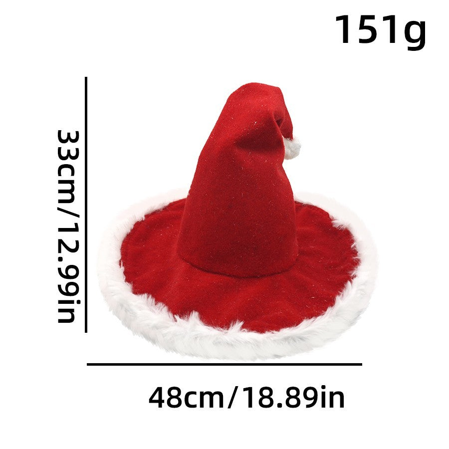 Wide Brim Santa Hat Red Christmas Costume Cap Adult Witch Style 19in Diameter