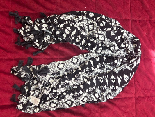 Ikat Geometric Tassel Scarf Wrap Shawl Black White Viscose Boho Festival New