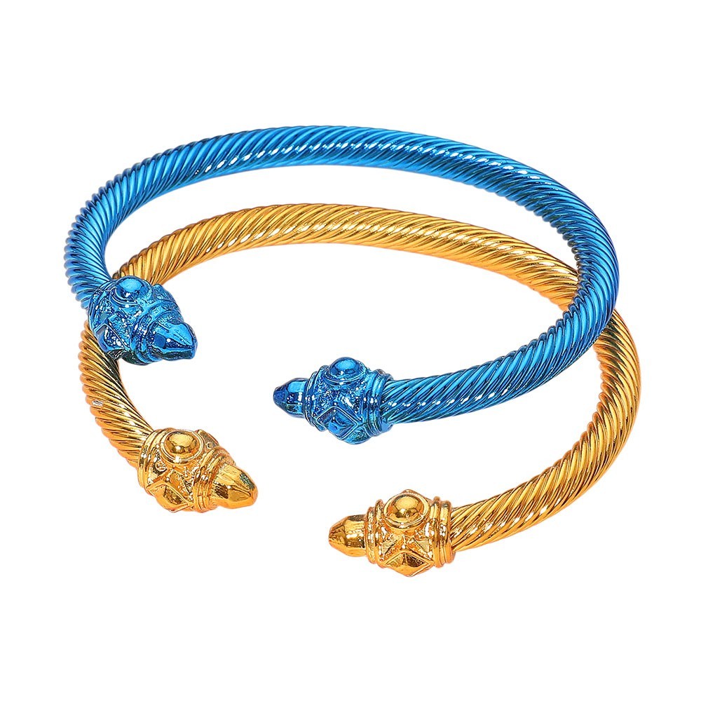 2PCS Metal Twisted Cuff Bracelets Gold and Blue Adjustable Bangle Set