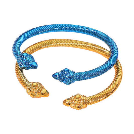2PCS Metal Twisted Cuff Bracelets Gold and Blue Adjustable Bangle Set