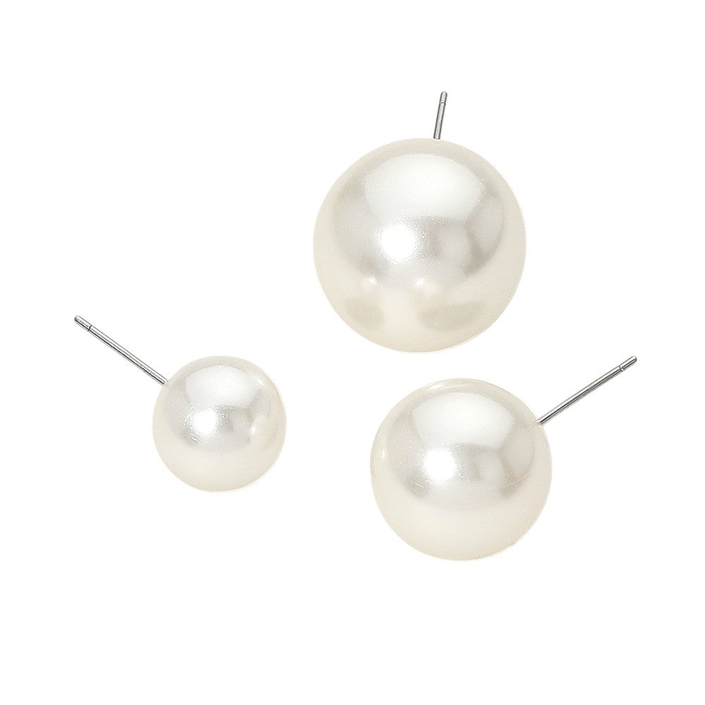 3pcs White Faux Pearl Stud Earrings Set Three Pairs Different Size Jewelry