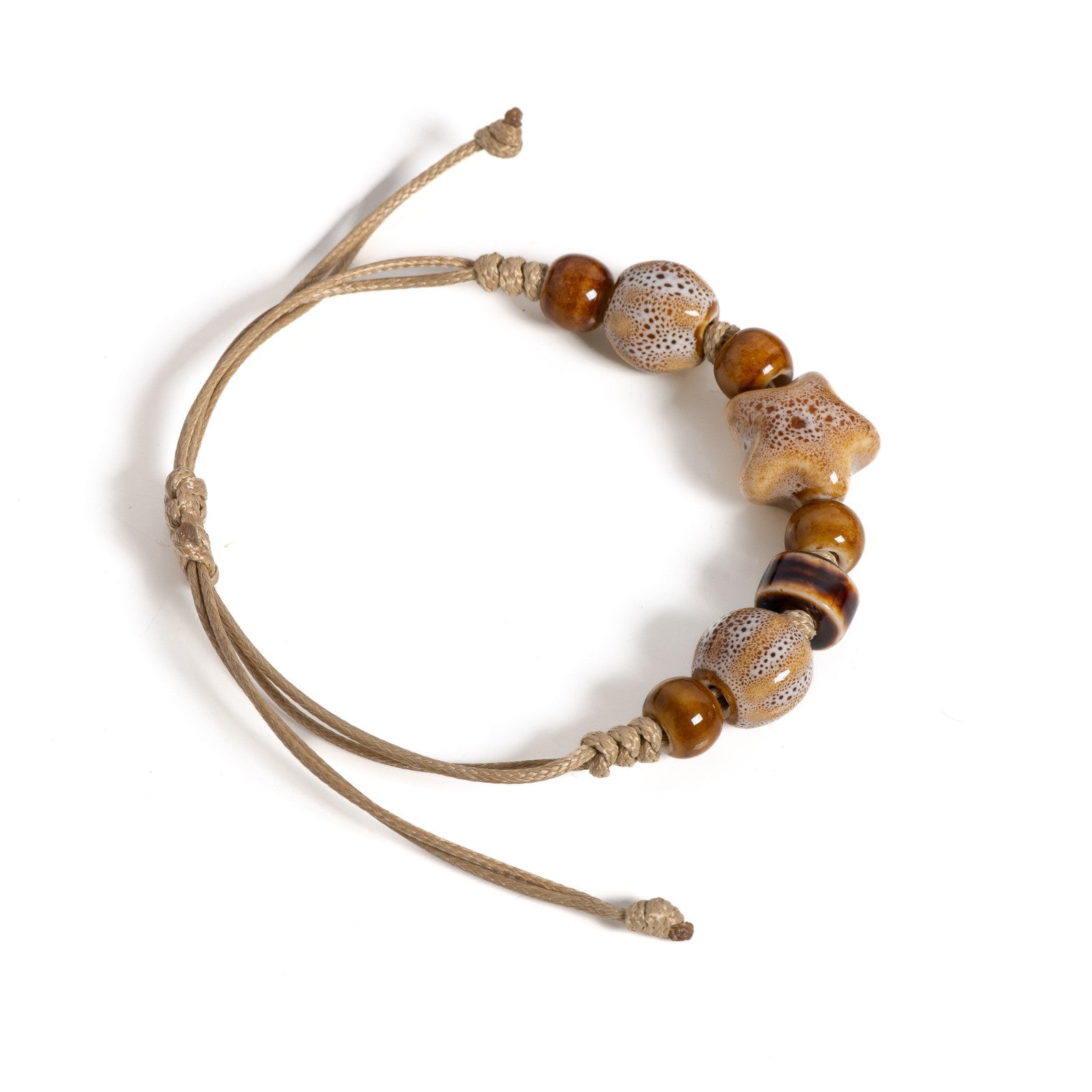 2PCS Handmade Ceramic Bead Star Adjustable Cord Bracelets Boho Beach Jewelry