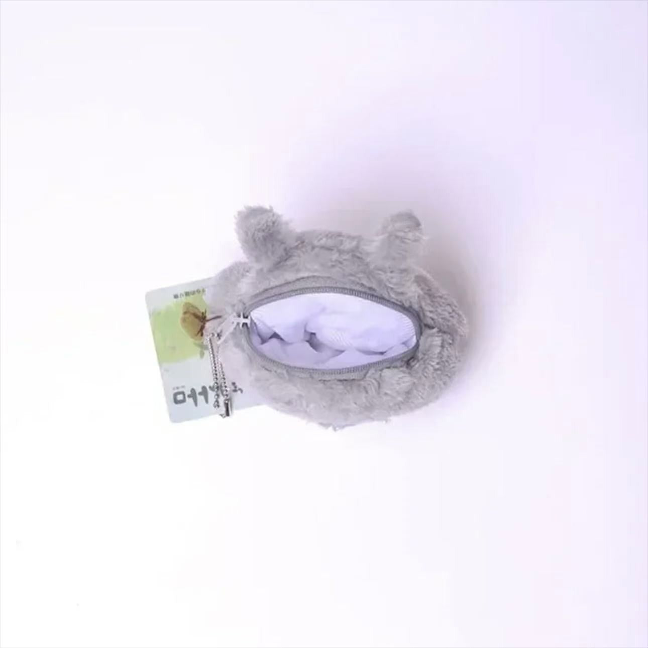 Fluffy Grey Forest Spirit Coin Purse Plush Key Chain Pouch Small Zipper Bag