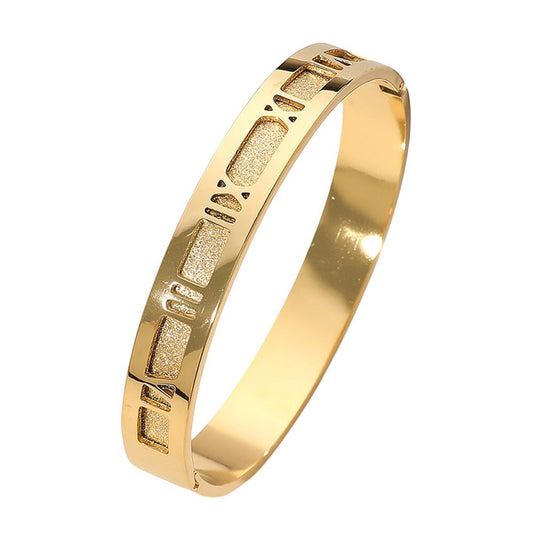 Stainless Steel Roman Numeral Hinged Bangle Bracelet for Women and Men