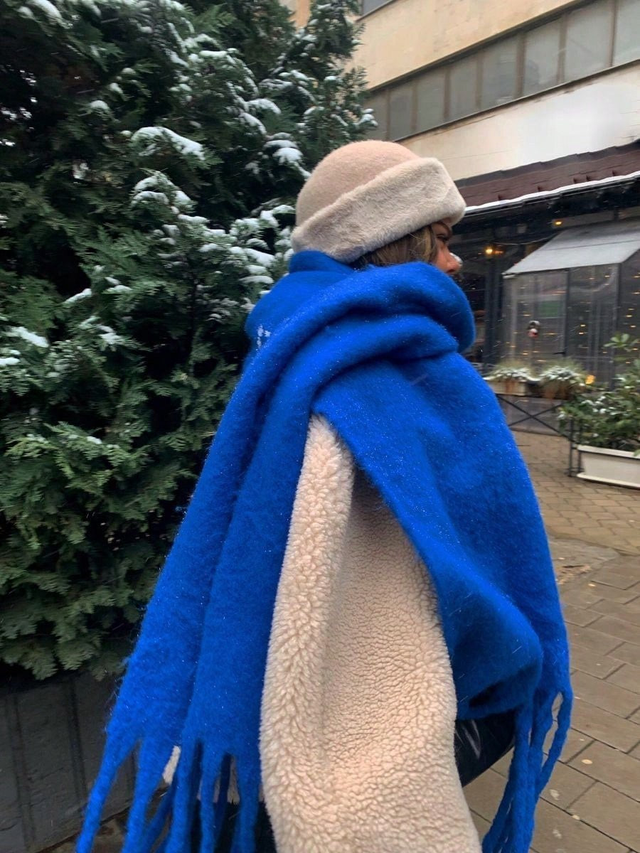 Womens Winter Cashmere Feel Pashmina Scarf  Blue  Warm Blanket Wrap Unisex