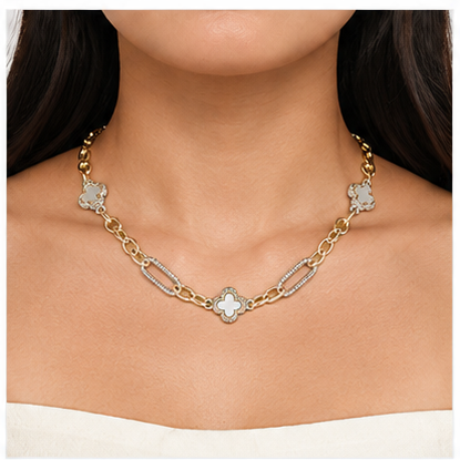 14K Gold Plated Mother of Pearl Quatrefoil Necklace Jewelry for Women