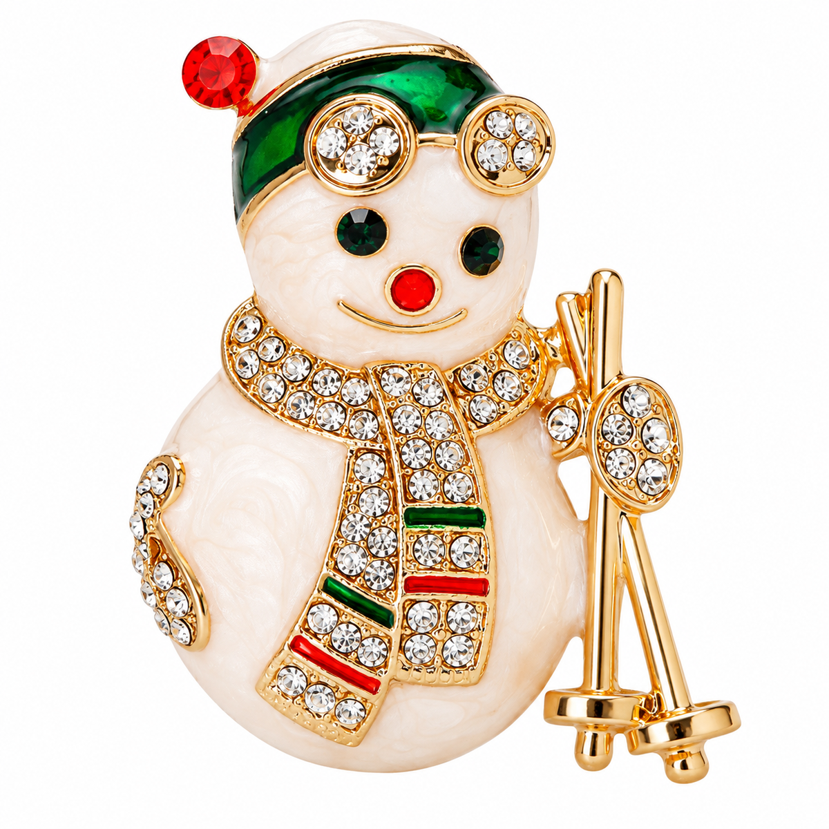 Christmas Snowman Brooch Set – 2 Holiday Pins with Rhinestone & Faux Pearl Details