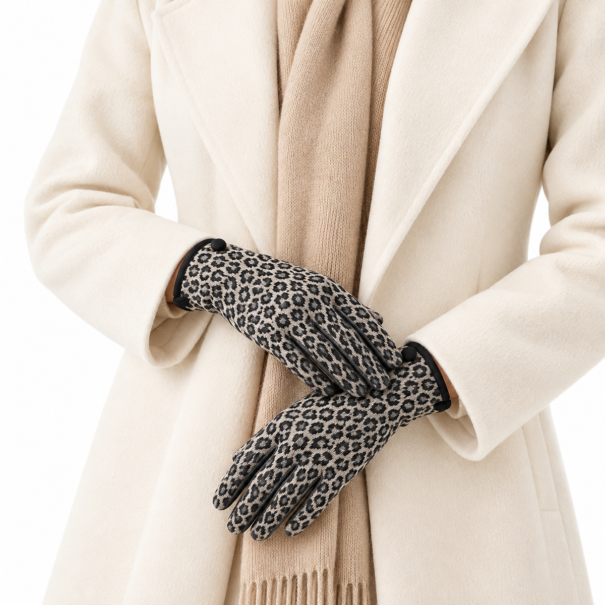Women’s Patterned Knit Winter Gloves Set – 2 Pairs, Leopard & Floral