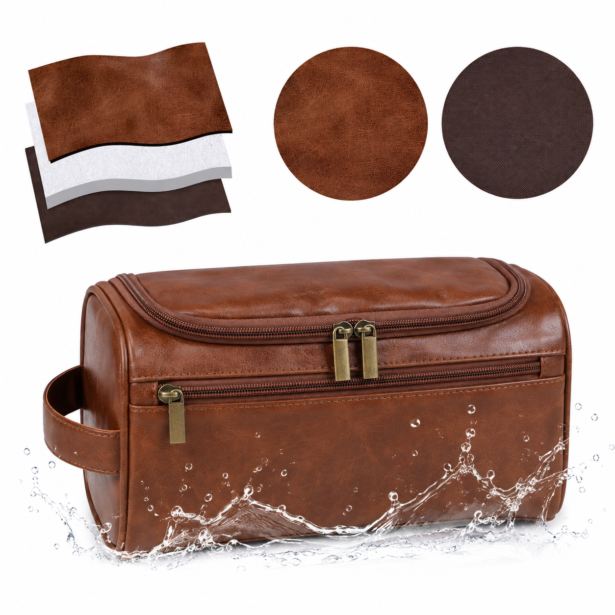 Vegan Leather Travel Toiletry Bag with Hanging Hook