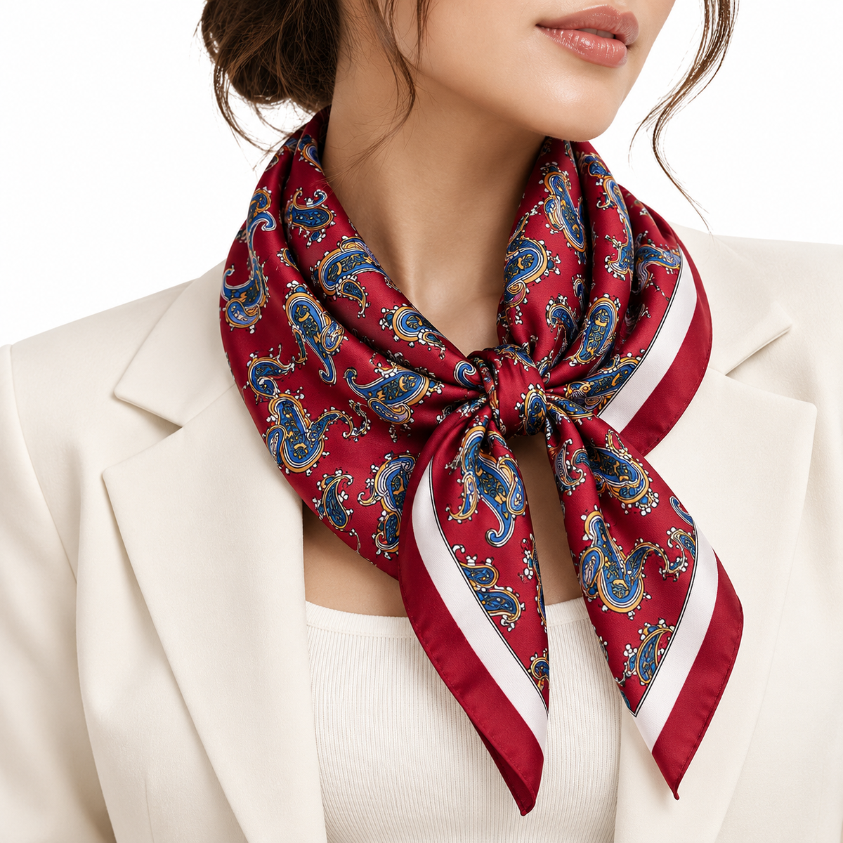 Women's Two-Piece Paisley Square Scarf Set, Black & Burgundy