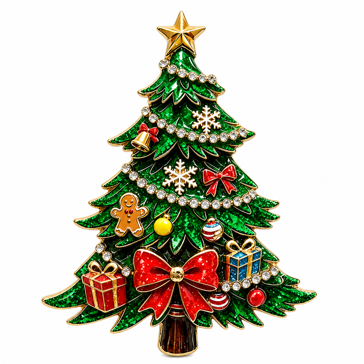 Christmas Tree Brooch Pin with Rhinestone Holiday Charms