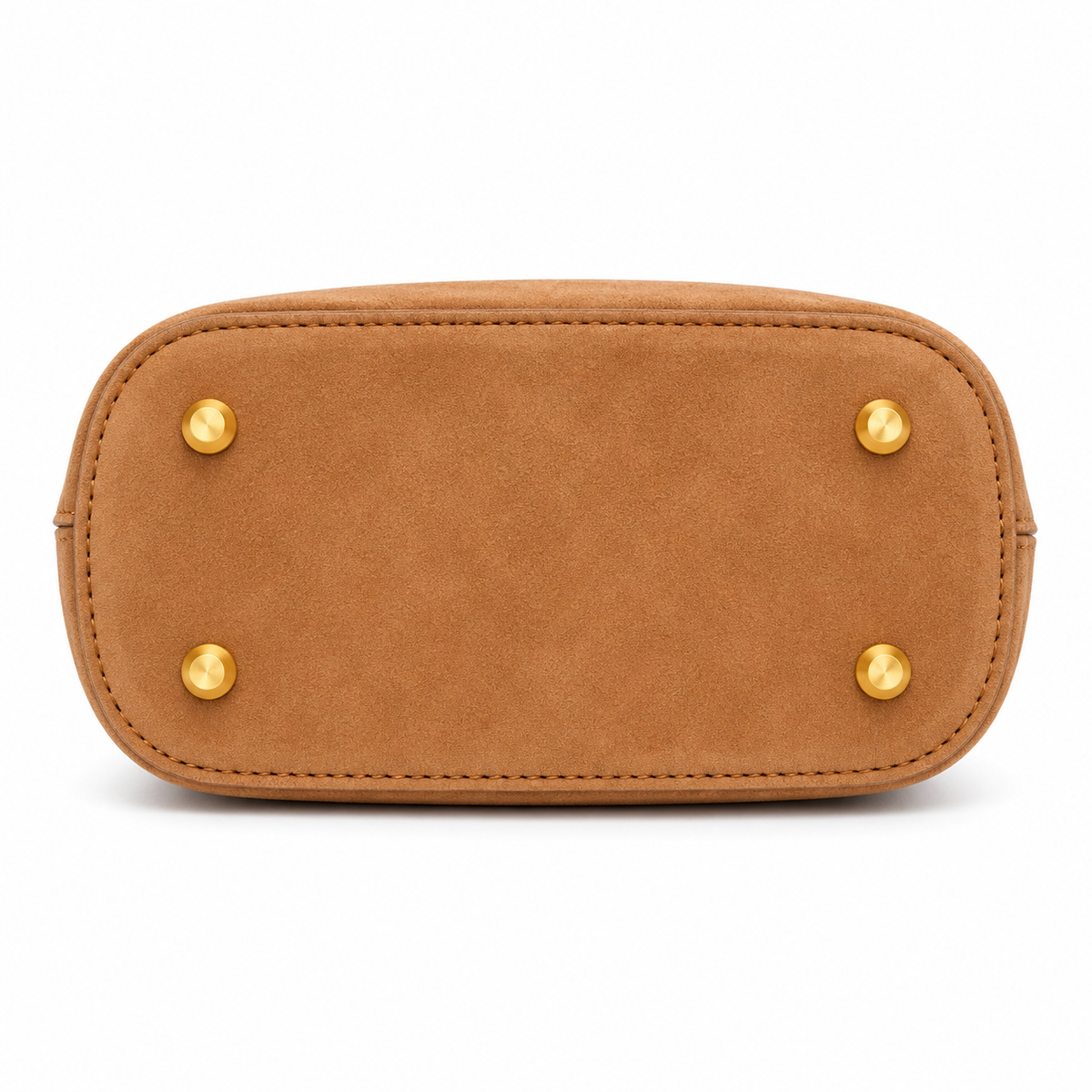 Tan Faux Suede Top Handle Crossbody Bag with Gold-Tone Handle