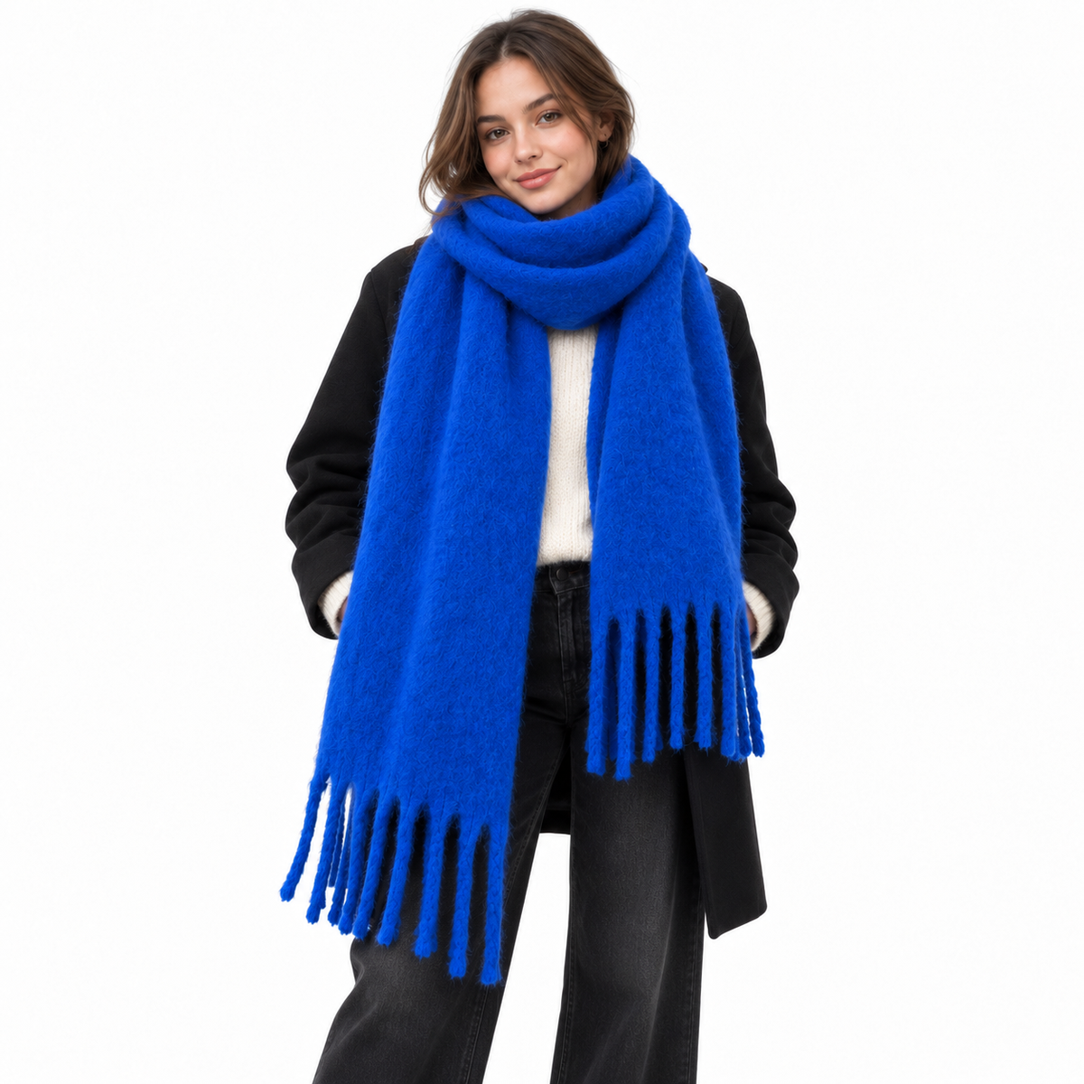 Womens Winter Cashmere Feel Pashmina Scarf  Blue  Warm Blanket Wrap Unisex
