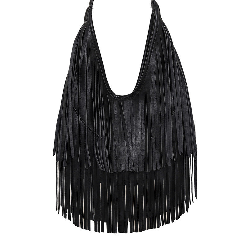 Womens Fringe Hobo Bag Tassel Shoulder Tote Faux Leather Boho Satchel Purse