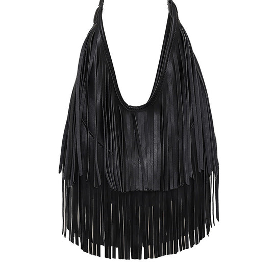 Womens Fringe Hobo Bag Tassel Shoulder Tote Faux Leather Boho Satchel Purse