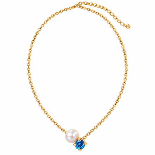 Blue Stone & Imitation Pearl Gold-Tone Necklace