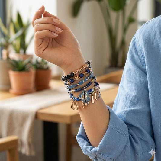 6pcs Boho Conch Shell Charm Beaded Stretch Layered Bracelet Set | Coastal Beach Stack Jewelry for Women