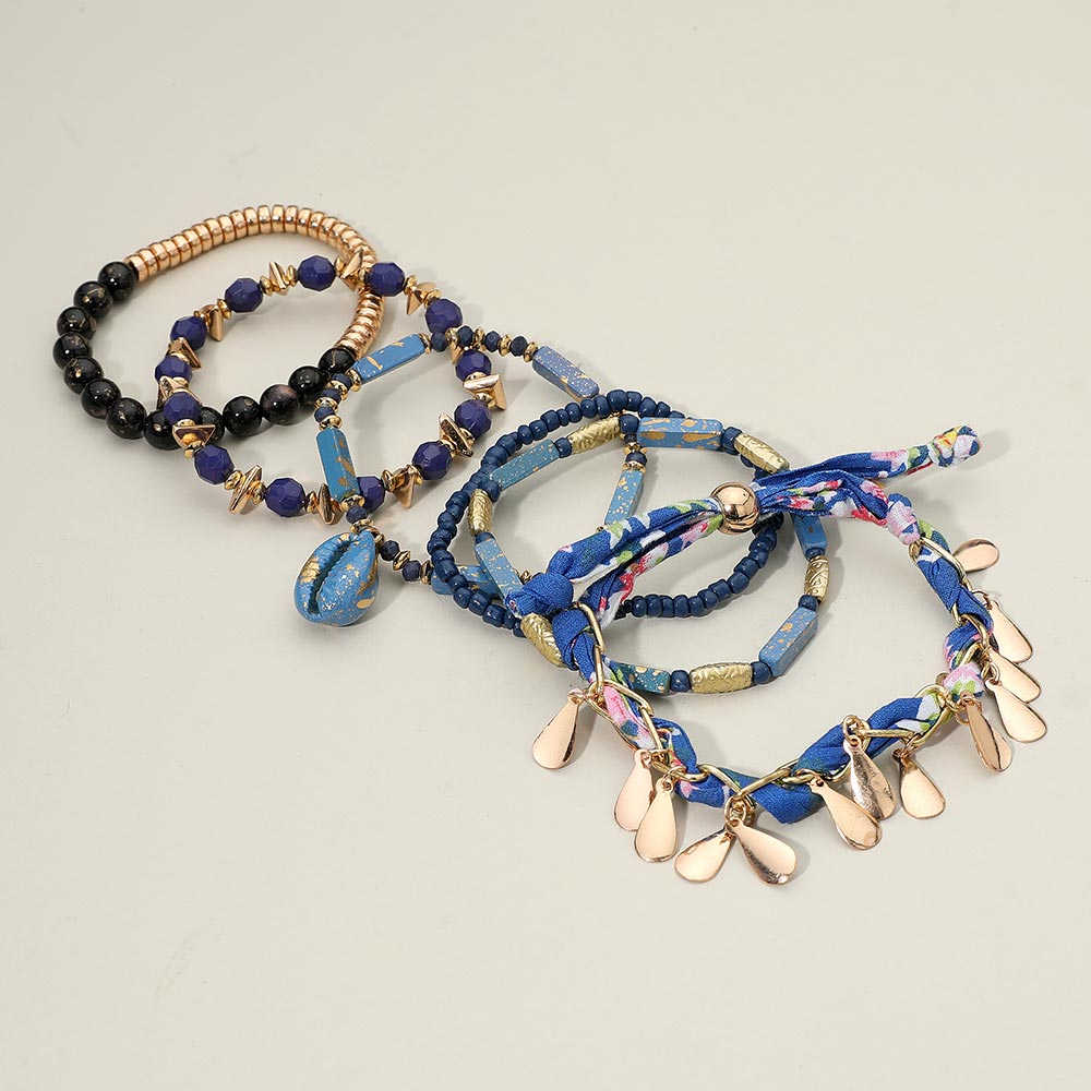 6pcs Boho Conch Shell Charm Beaded Stretch Layered Bracelet Set | Coastal Beach Stack Jewelry for Women