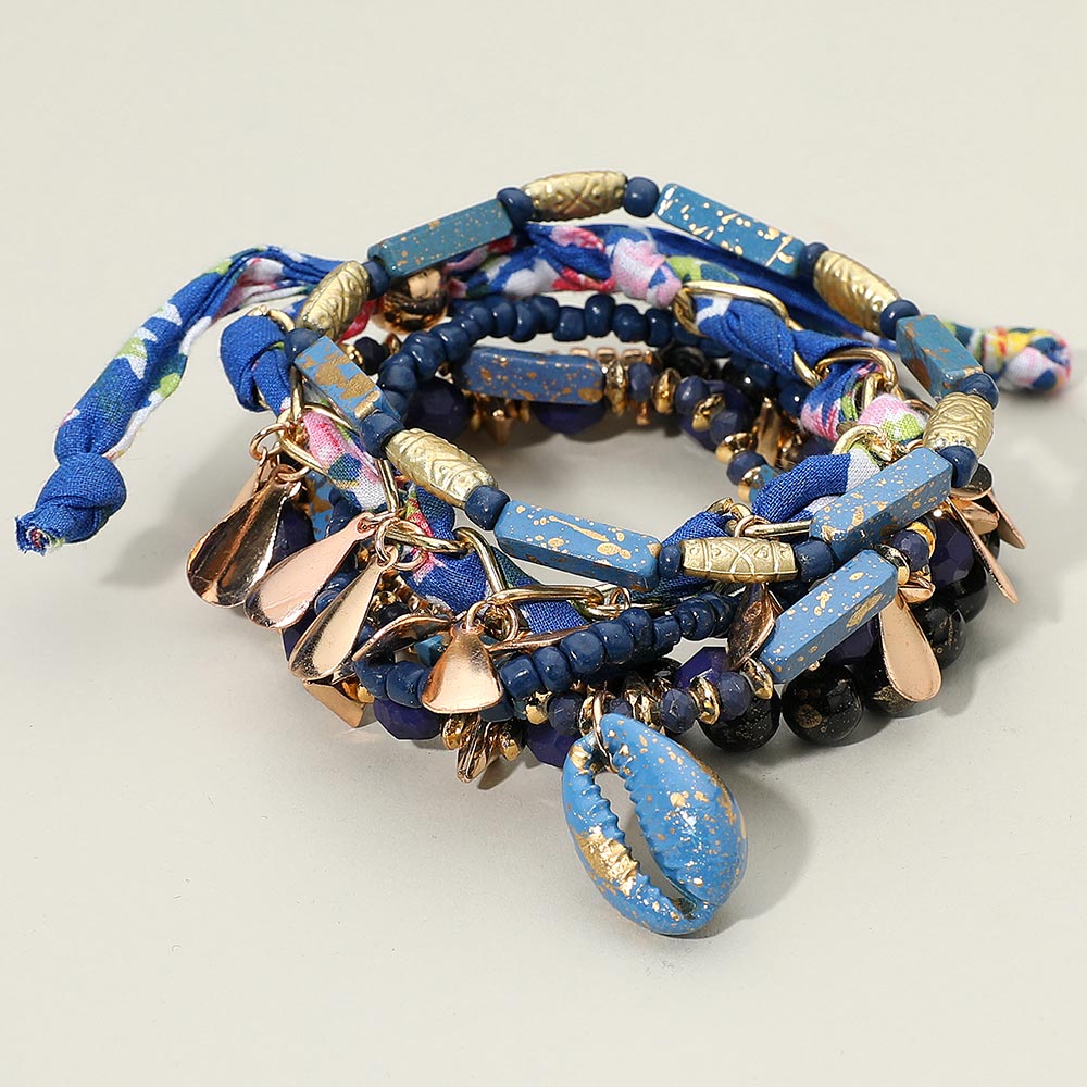 6pcs Boho Conch Shell Charm Beaded Stretch Layered Bracelet Set | Coastal Beach Stack Jewelry for Women