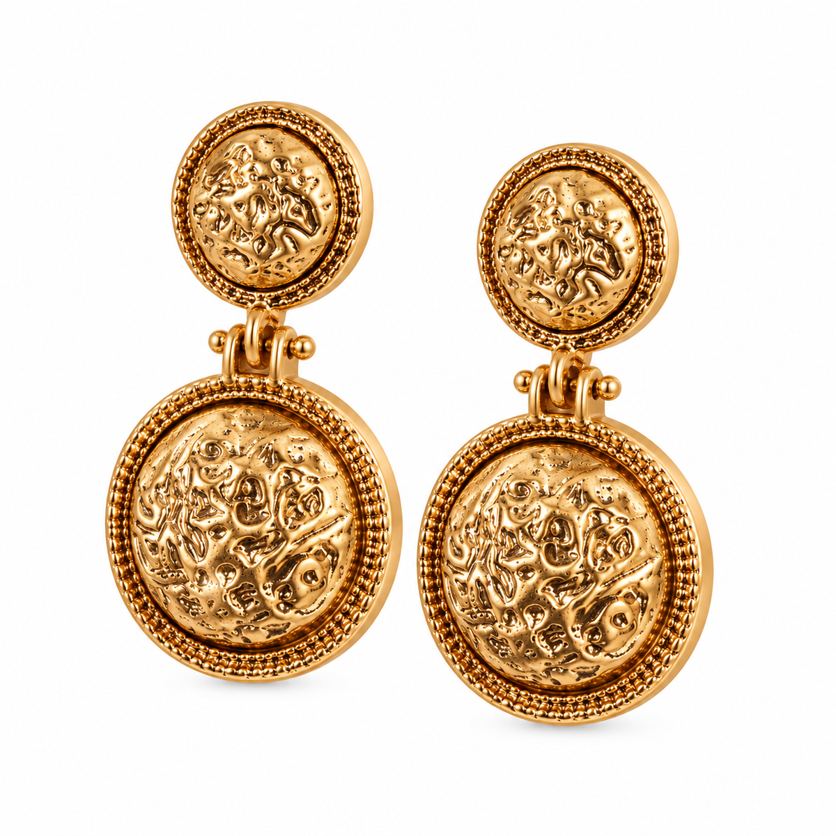 Textured Gold Coin Statement Drop Earrings