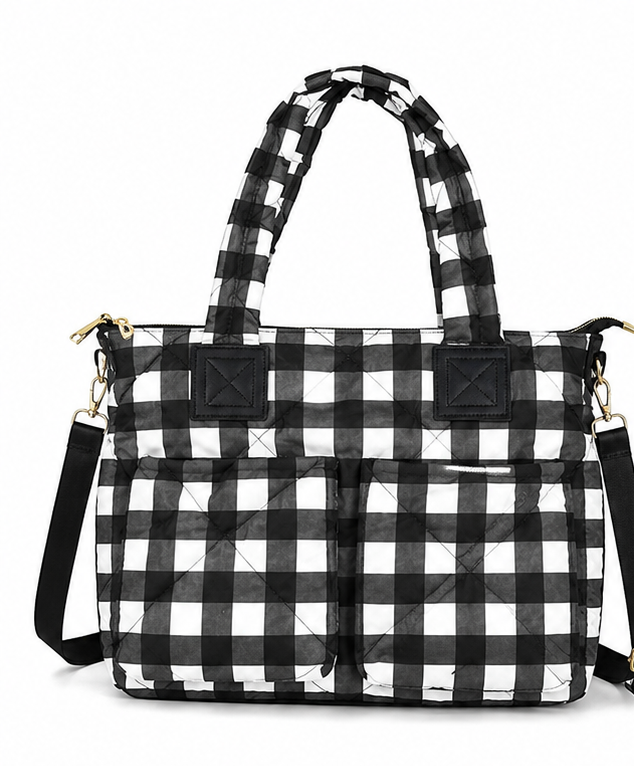 Buffalo Check Puffer Tote Bag Women’s Large Quilted Shoulder Handbag for Ladies