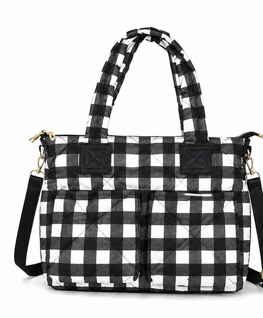 Buffalo Check Puffer Tote Bag Women’s Large Quilted Shoulder Handbag for Ladies