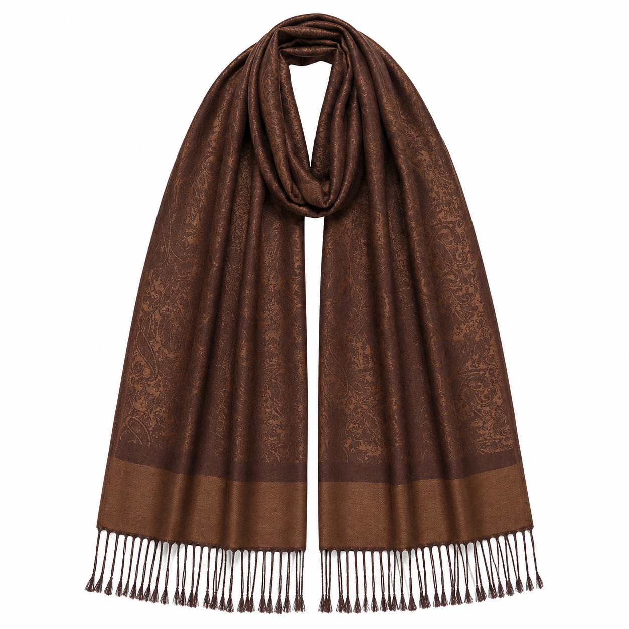 Brown Paisley Jacquard Pashmina Shawl Wrap | 35" x 71" | Fringed Winter Scarf for Women