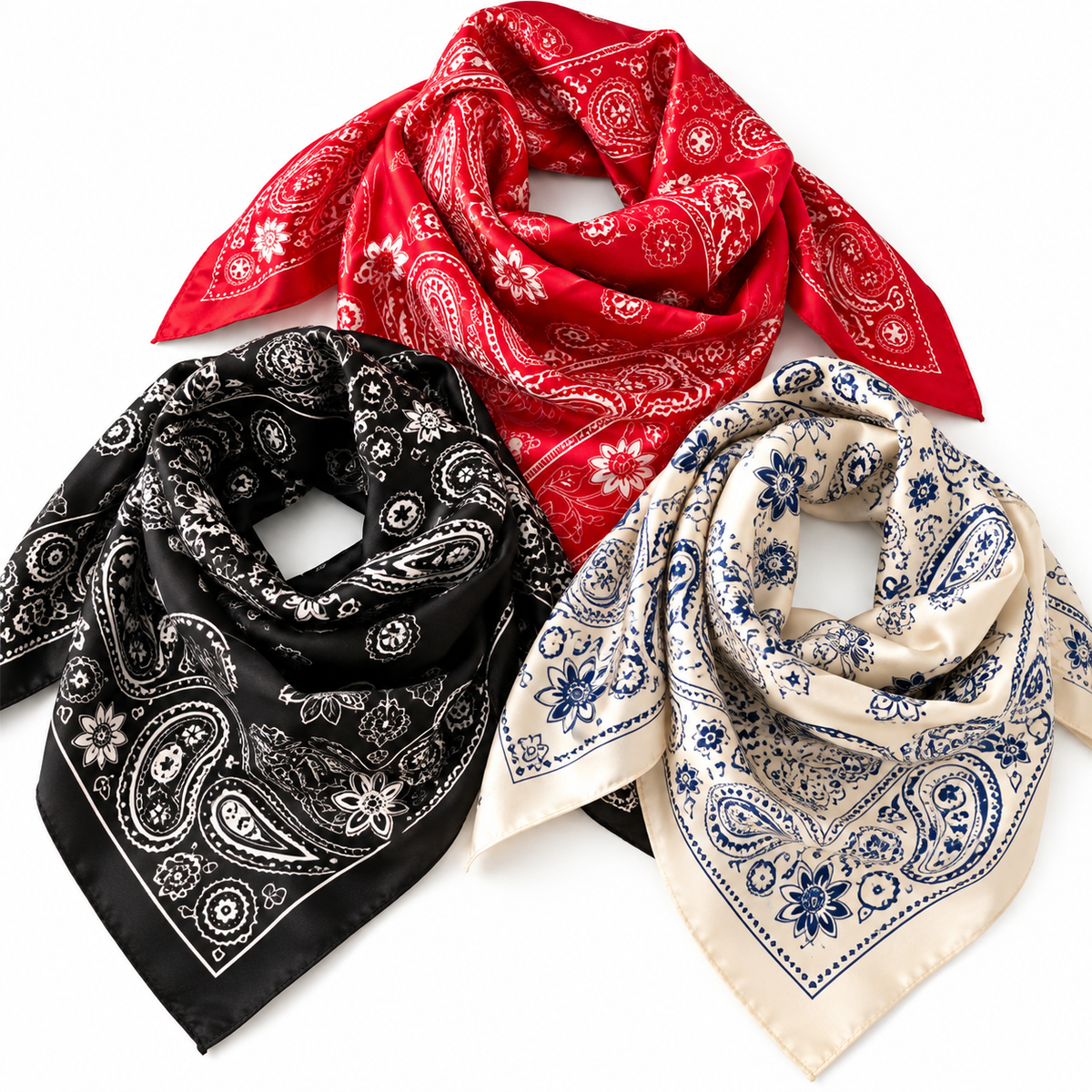 Women's 3-Piece Silk-Feel Paisley Square Scarf Set