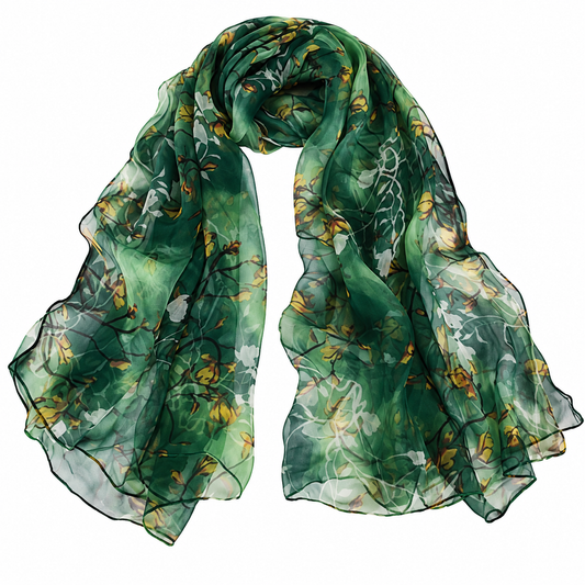 Emerald Green Floral Print Chiffon Scarf