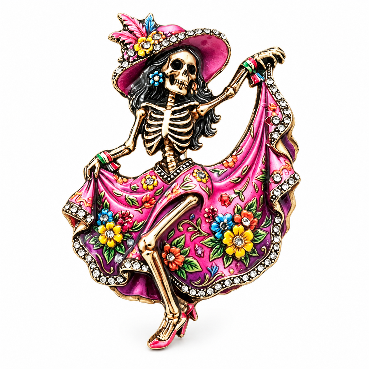 2-Piece Day of the Dead Skeleton Lady Brooch Set