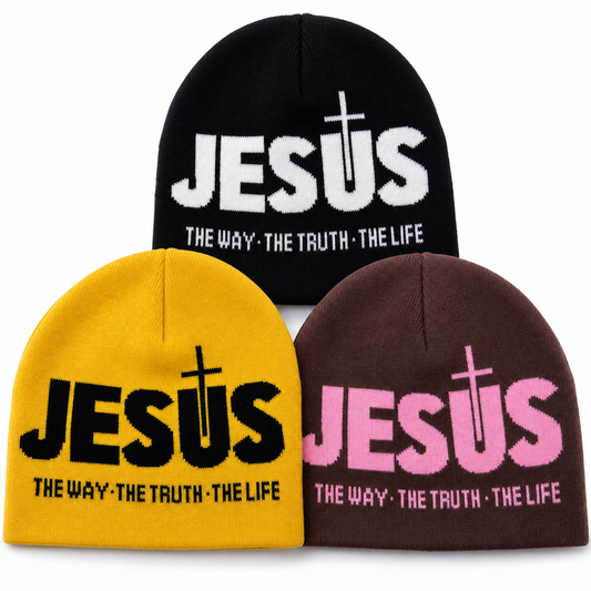 3-Pack Jesus Knit Beanie Hat Set for Men and Women