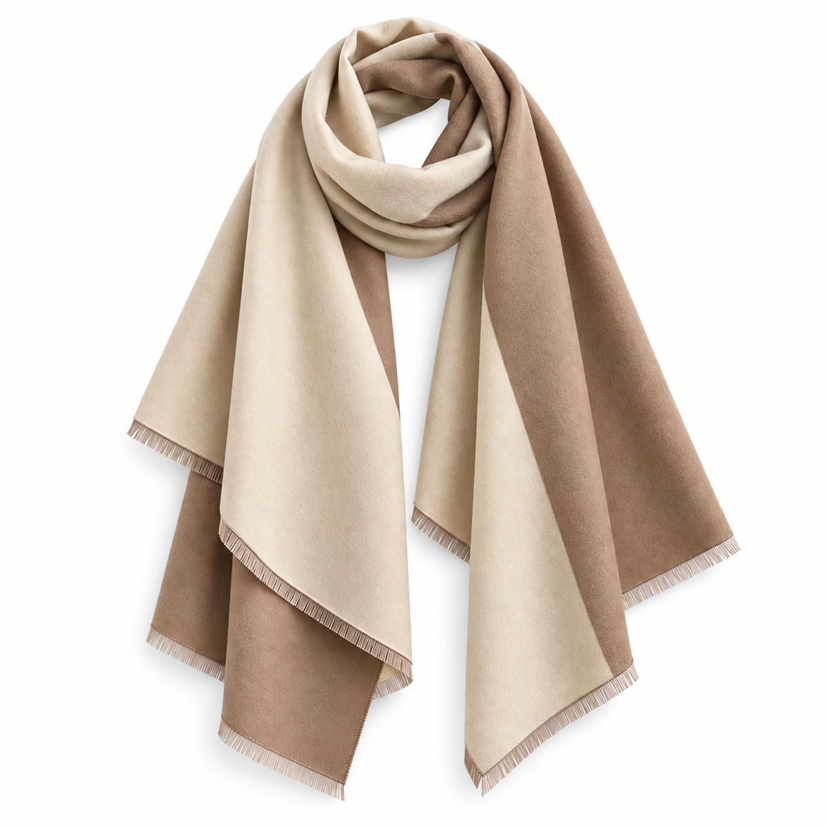 Reversible Two-Tone Shawl Wrap Scarf | Cashmere-Soft | Beige & Brown | 72.8"