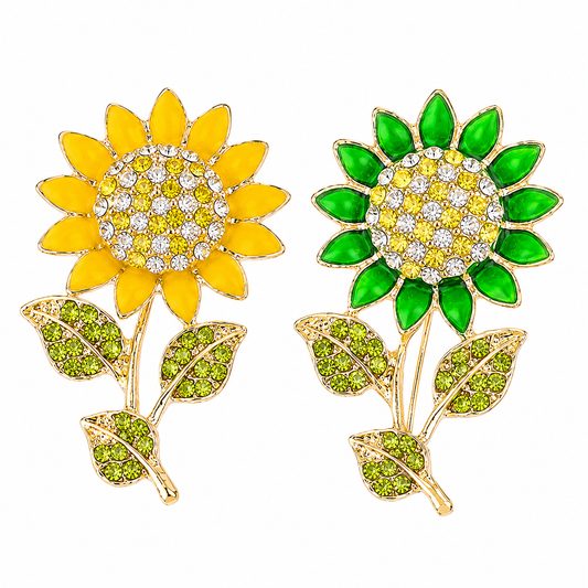 2 Piece Crystal Enamel Sunflower Brooch Pin Set