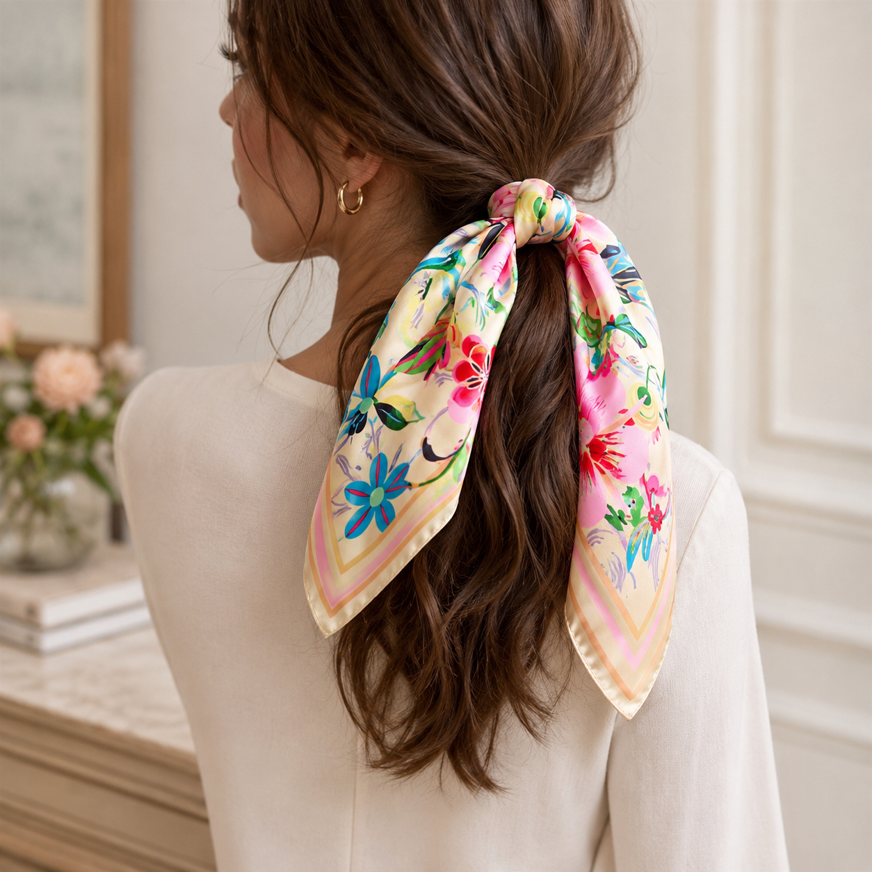 2-Piece Floral Silk-Feel Square Scarf Set | 70cm x 70cm