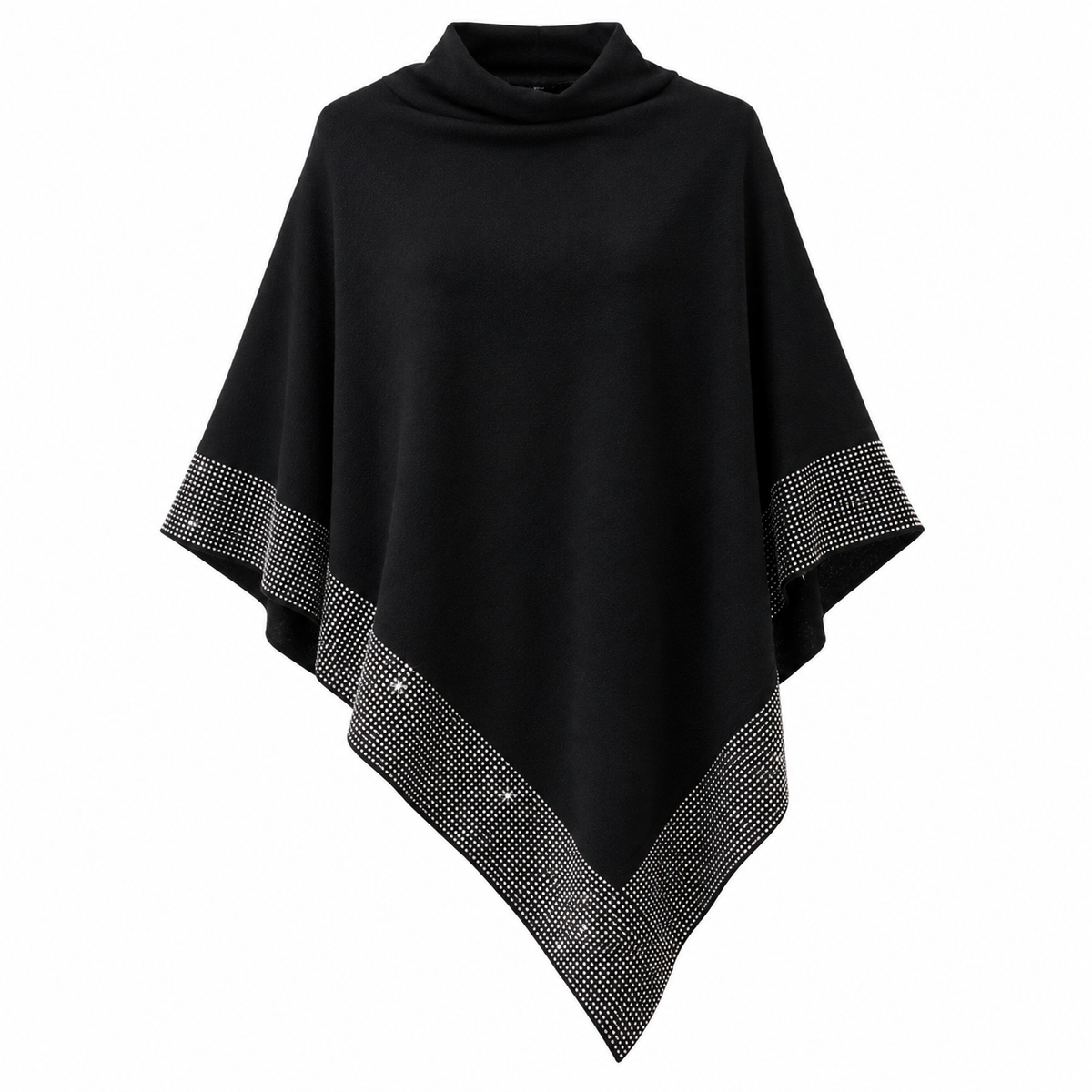 Black Asymmetrical Poncho Cape with Silver Shimmer Trim