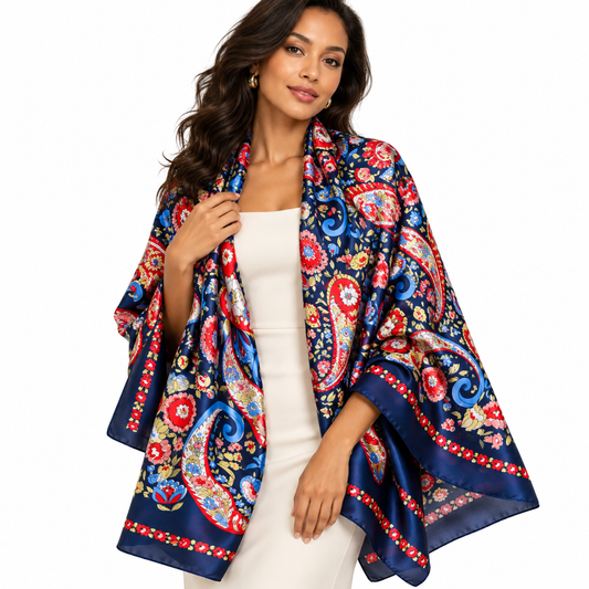 Large Navy Paisley Floral Scarf for Women