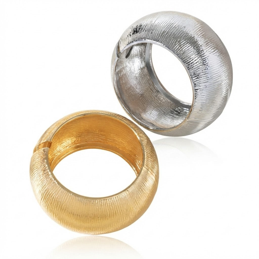 Chunky Textured Hinged Bangle Bracelet Set Gold Tone Silver Tone Statement Cuff Stackable Metal Bracelets Women