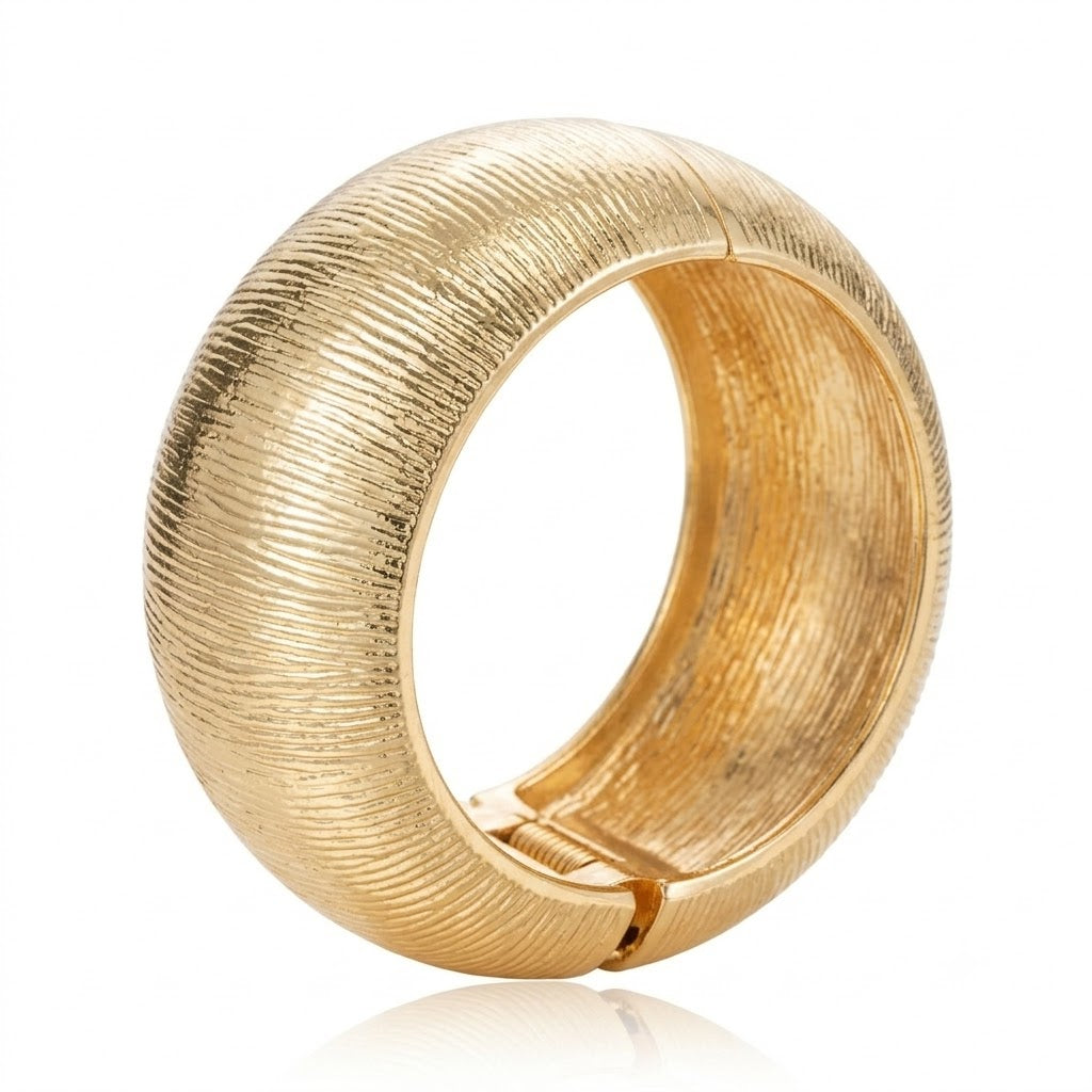 Chunky Textured Hinged Bangle Bracelet Set Gold Tone Silver Tone Statement Cuff Stackable Metal Bracelets Women