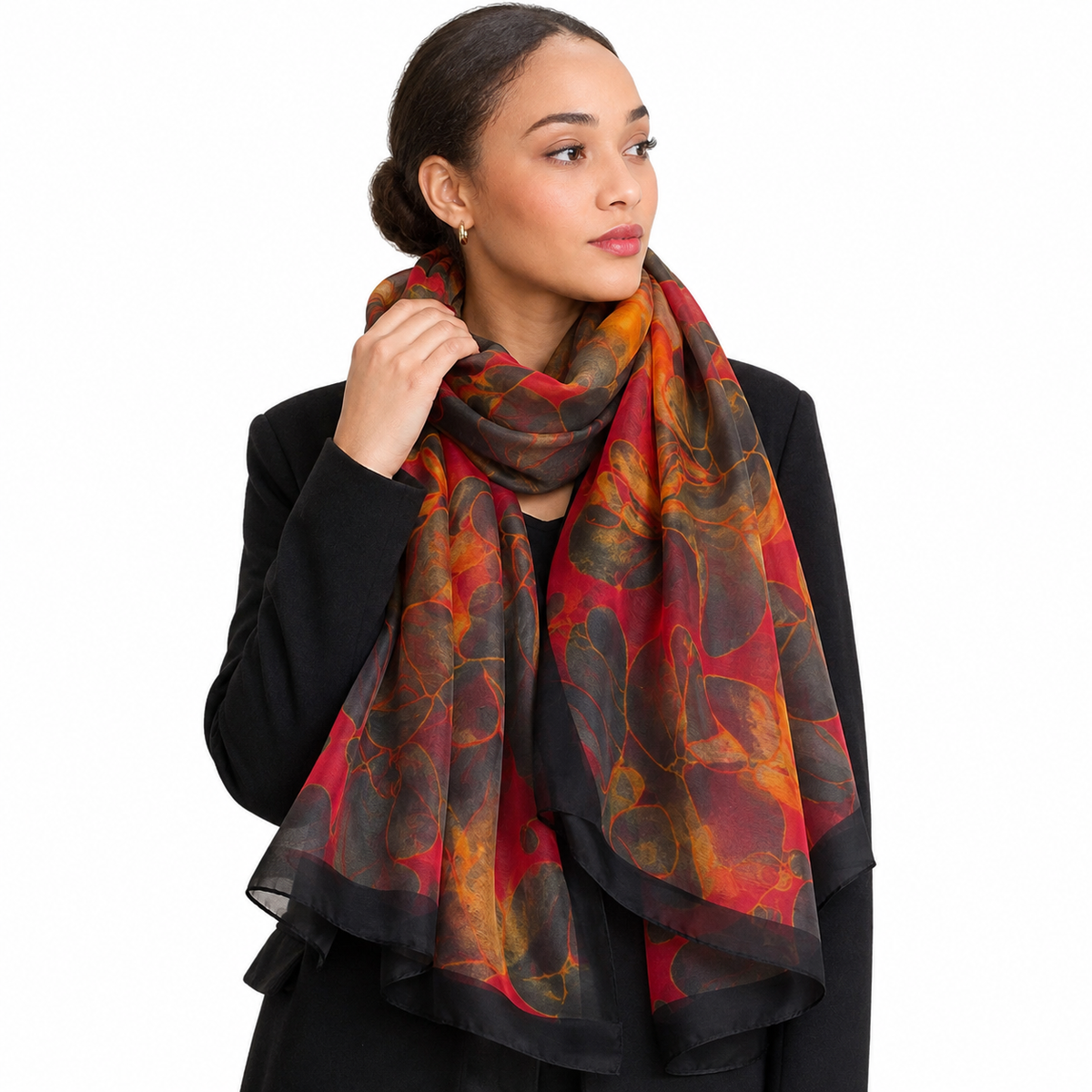 Autumn Ember Floral Silk-Feel Wrap Scarf