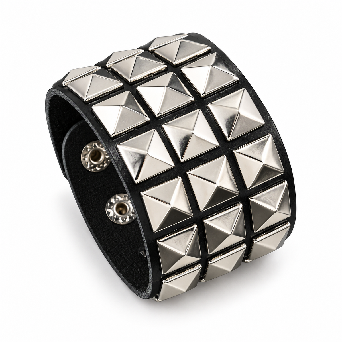 Silver-Tone and Black Pyramid Stud Cuff Bracelet Set, 2 Pieces