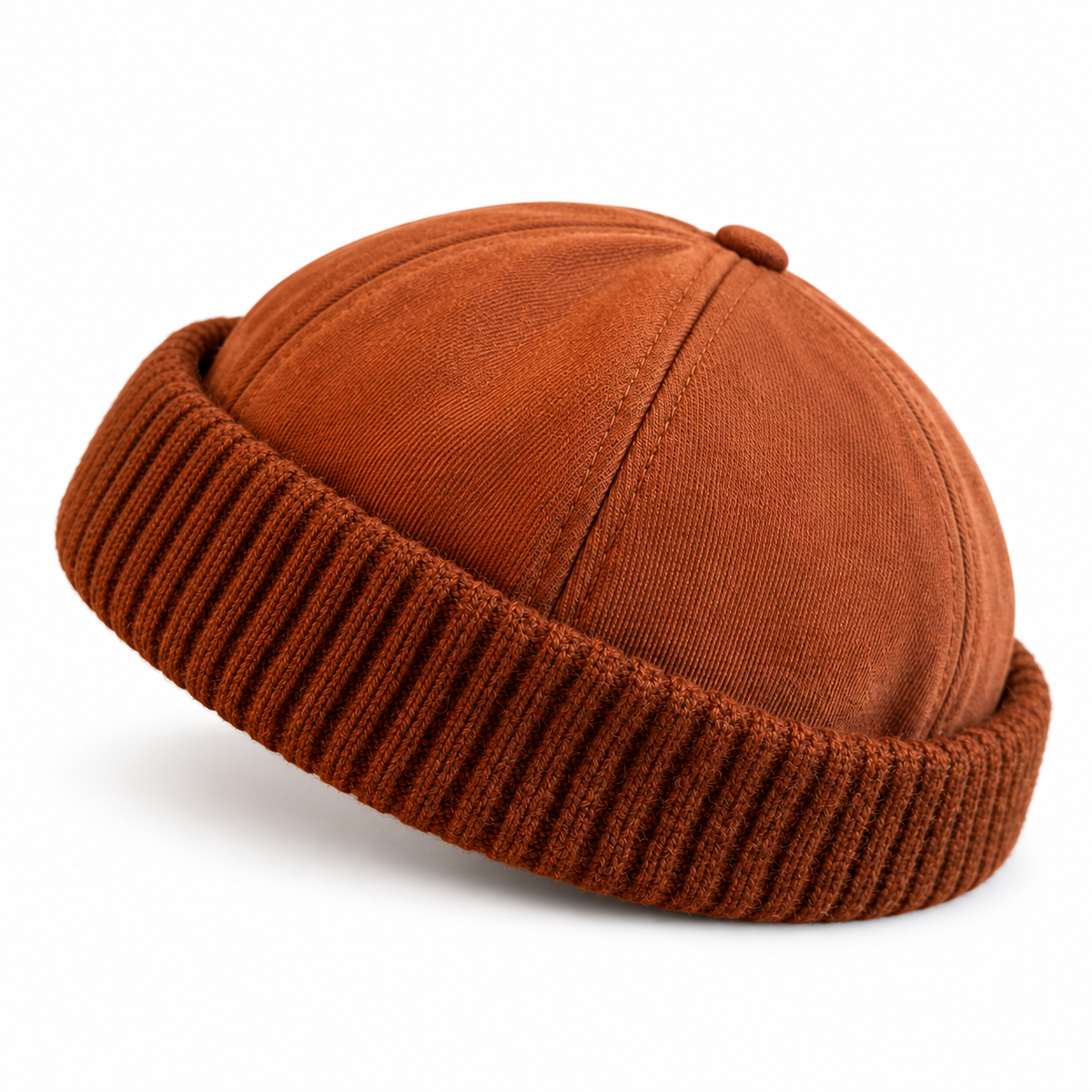 Rust Brown Docker Cap Unisex Adjustable Brimless Hat Ribbed Cuff Fisherman Style