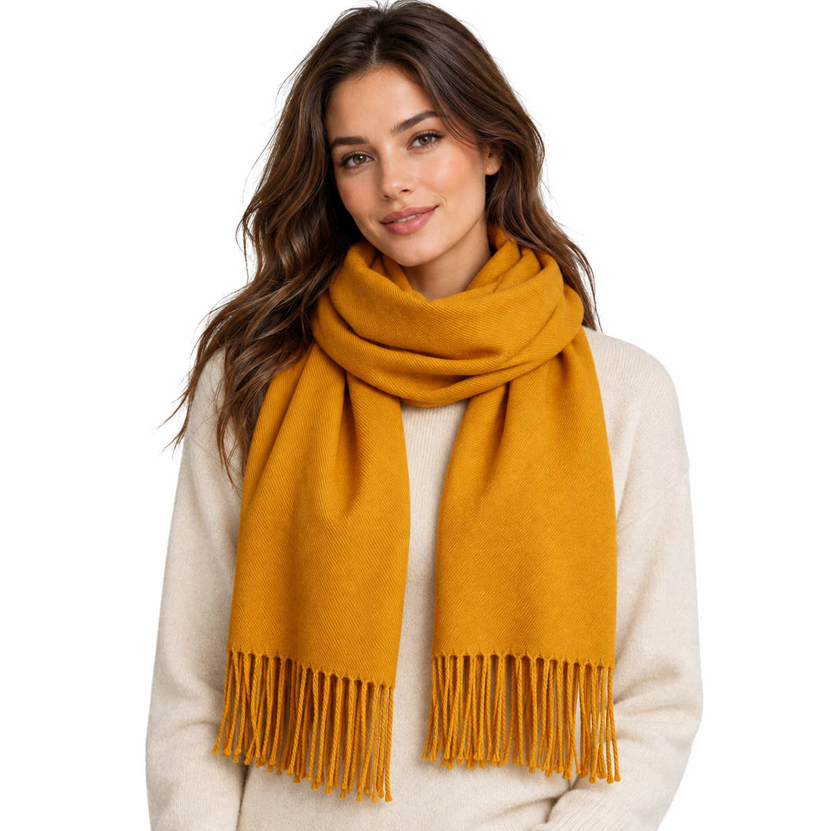 2-Piece Black & Mustard Fringe Scarf Set