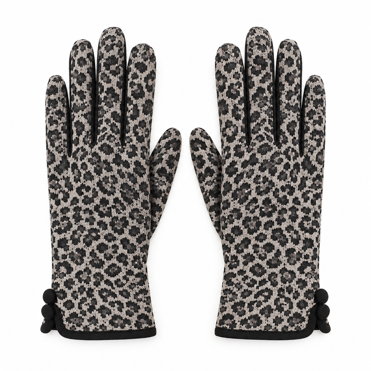 Women’s Patterned Knit Winter Gloves Set – 2 Pairs, Leopard & Floral